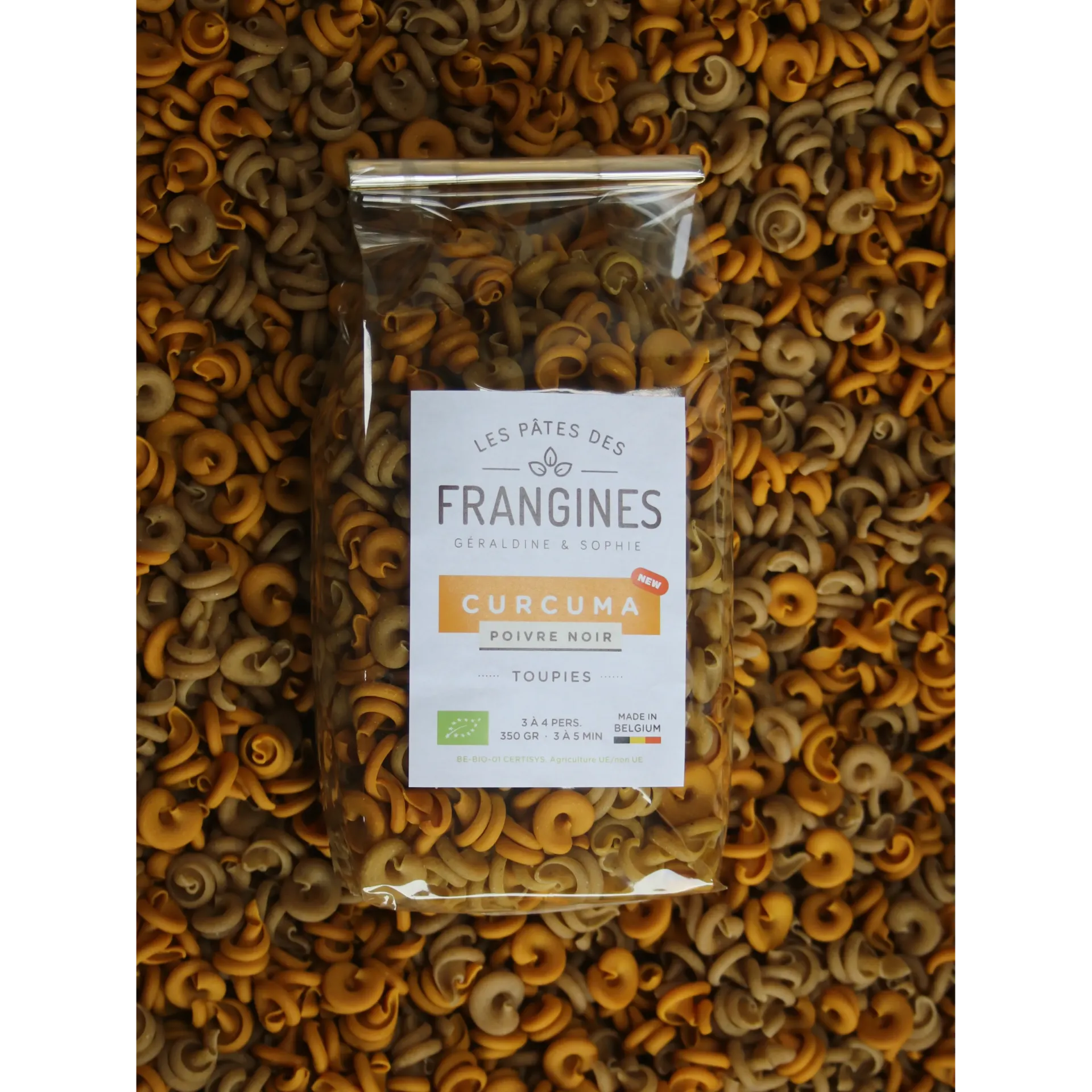 [PF/SCurPnoir] Pâtes FRANGINES au Curcuma & Poivre noir - Toupies (Sachet 350g)