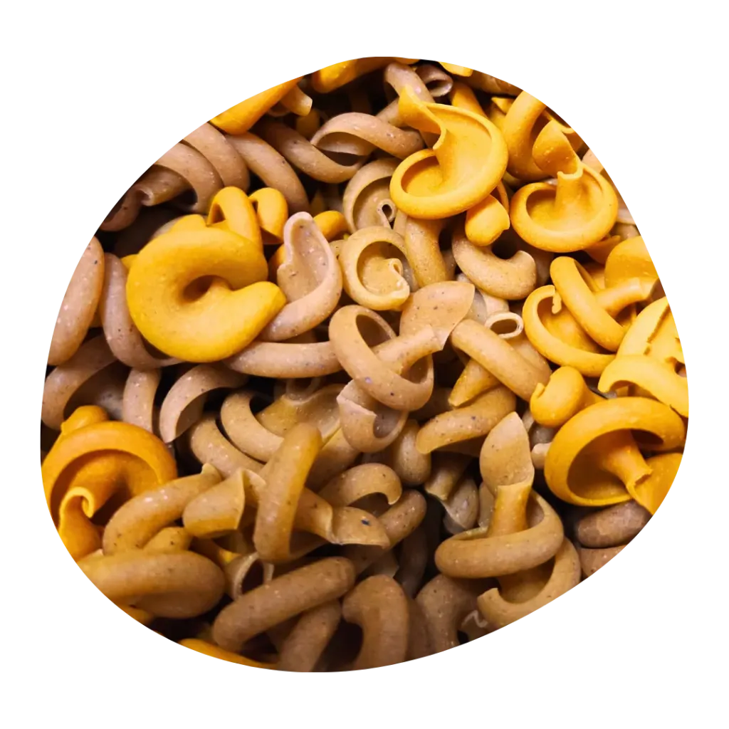 [PF/vSCurPnoir] Pâtes FRANGINES au Curcuma & Poivre noir - Toupie (Vrac 3kg)